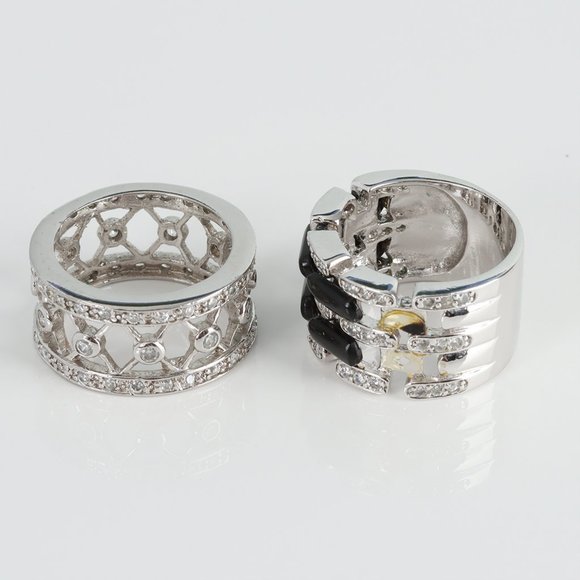 Onyx & Crystal Station Band Ring  and Crystal Silver-Plated Ring Bundle Size 8 - Picture 6 of 6